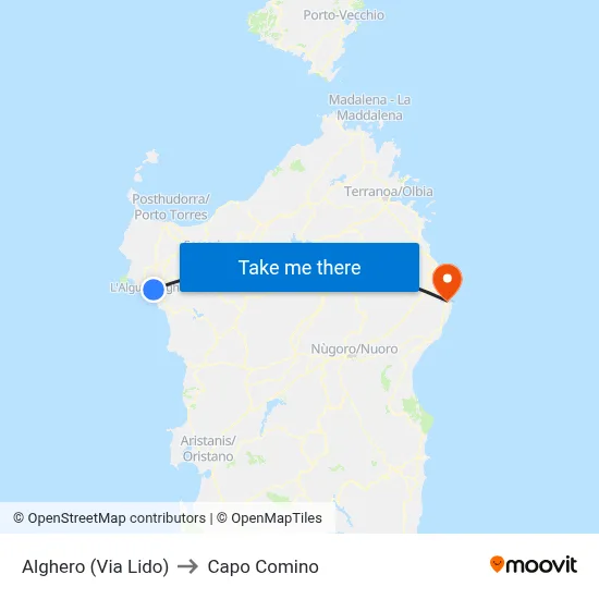 Alghero (Lido Street) to Capo Comino map