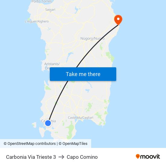 Carbonia Via Trieste 3 to Capo Comino map