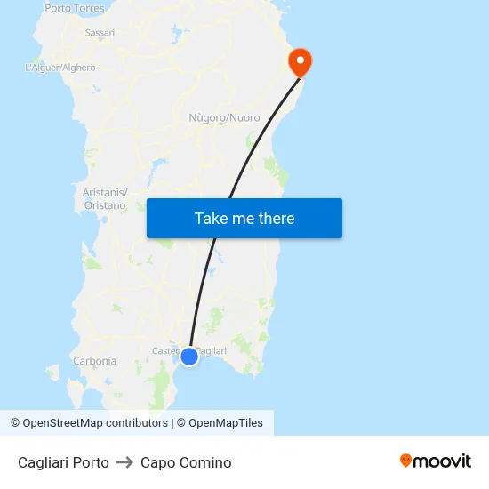 Cagliari Port to Capo Comino map