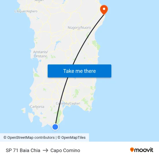 SP 71 Baia Chia to Capo Comino map