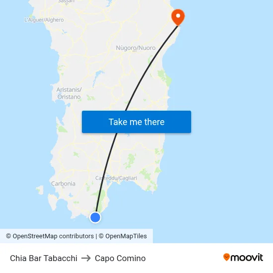 Chia Bar Tobacco to Capo Comino map