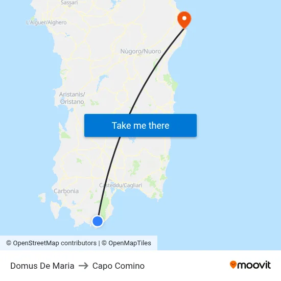 Domus De Maria to Capo Comino map