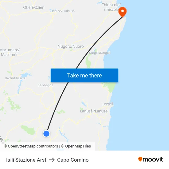 Isili Arst Station to Capo Comino map