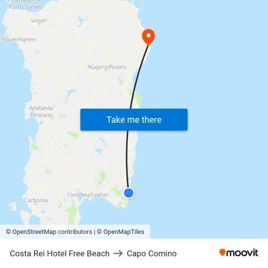Costa Rei Free Beach Hotel to Capo Comino map