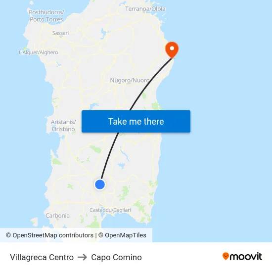 Villagreca Center to Capo Comino map