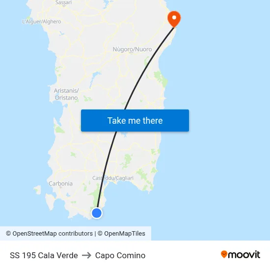 Highway 195 Cala Verde to Capo Comino map