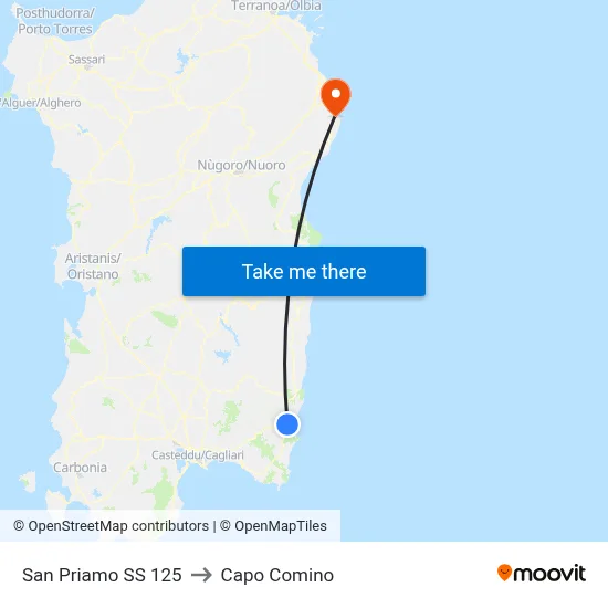 San Priamo SS 125 to Capo Comino map