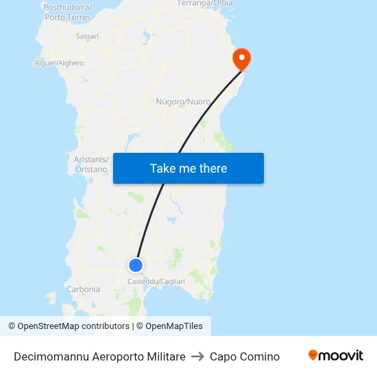 Decimomannu Military Airport to Capo Comino map