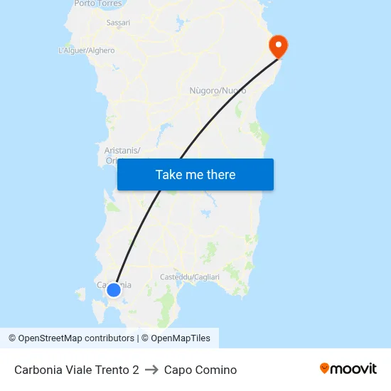 Carbonia Trento Avenue 2 to Capo Comino map