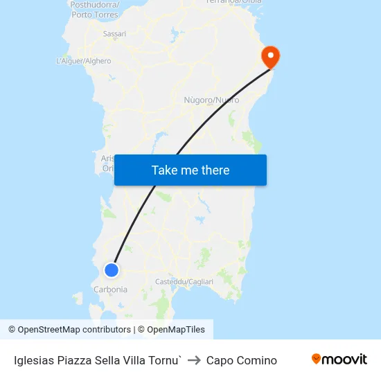 Iglesias Piazza Sella Villa Tornu to Capo Comino map