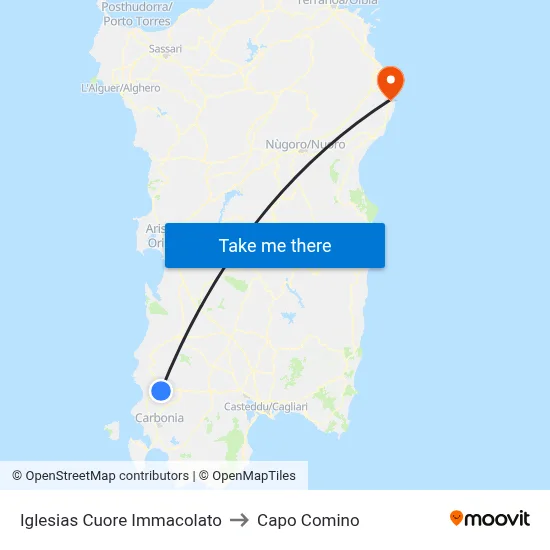 Iglesias Immaculate Heart to Capo Comino map