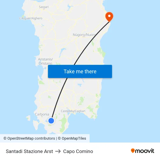 Santadi ARST Station to Capo Comino map