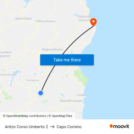 Aritzo Corso Umberto 2 to Capo Comino map