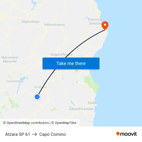 Atzara SP 61 to Capo Comino map