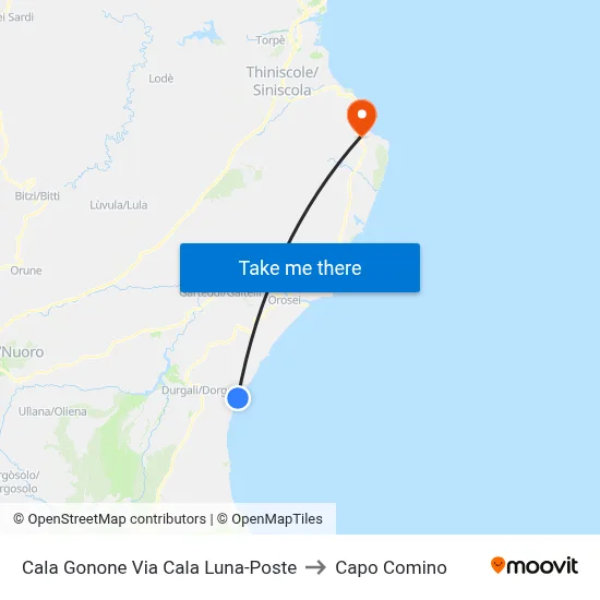 Cala Gonone Via Cala Luna-Post Office to Capo Comino map