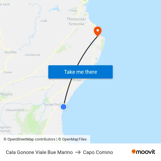 Cala Gonone Bue Marino Avenue to Capo Comino map
