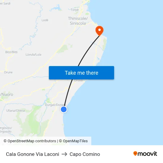 Cala Gonone Laconi Street to Capo Comino map