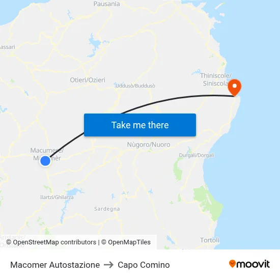 Macomer Autostazione to Capo Comino map