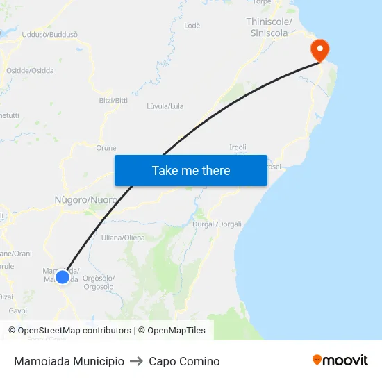 Mamoiada Town Hall to Capo Comino map