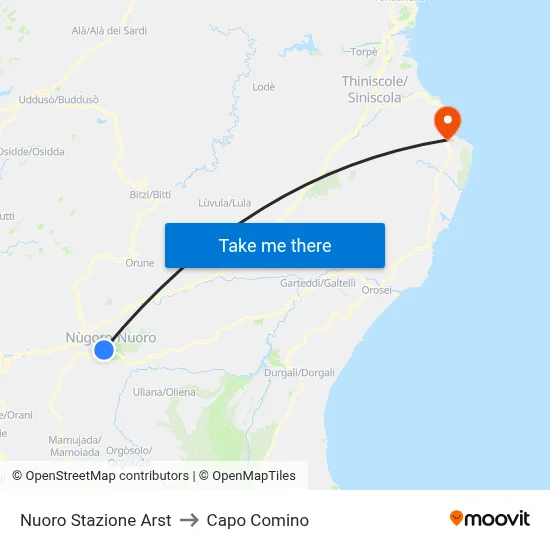 Nuoro ARST Station to Capo Comino map