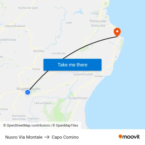 Nuoro Via Montale to Capo Comino map