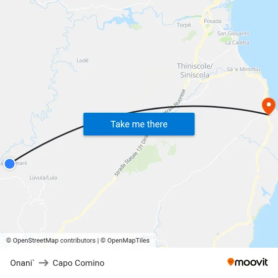 Onani to Capo Comino map