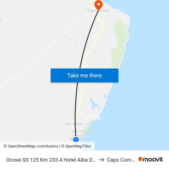 Orosei SS 125 Km 233.4 Hotel Alba Dorata to Capo Comino map