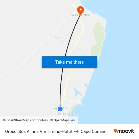 Orosei Sos Alinos Tirreno Street-Hotel to Capo Comino map