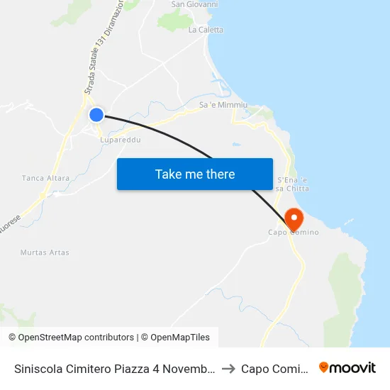 Siniscola Cemetery November 4th Square to Capo Comino map