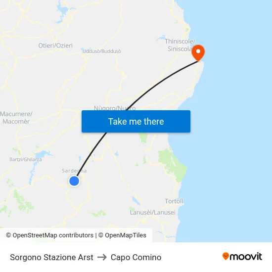 Sorgono ARST Station to Capo Comino map