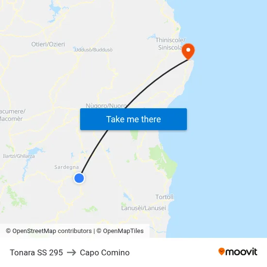 Tonara State Road 295 to Capo Comino map