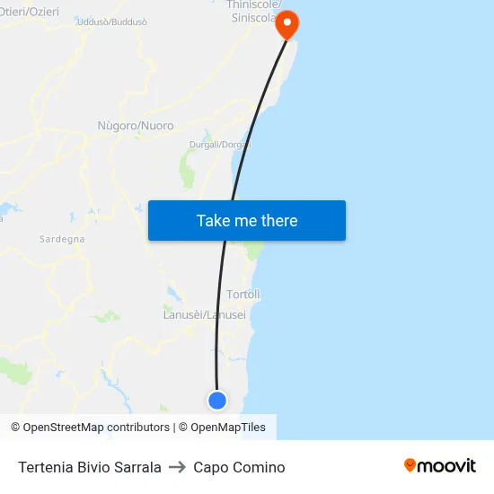 Tertenia Sarrala Junction to Capo Comino map