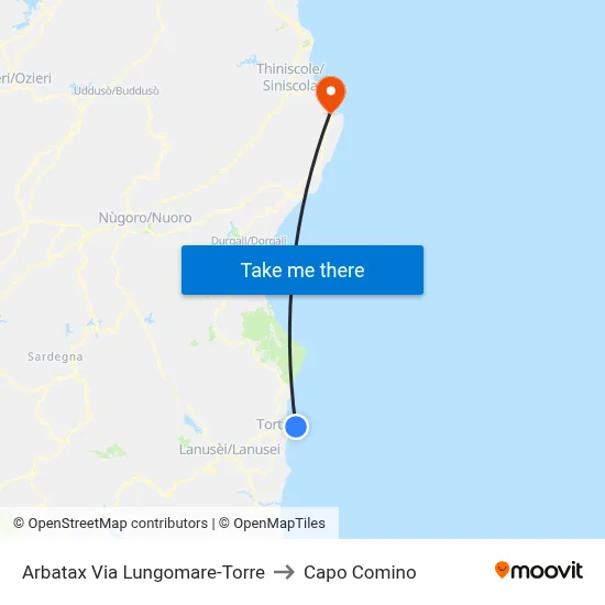 Arbatax Waterfront Street-Tower to Capo Comino map