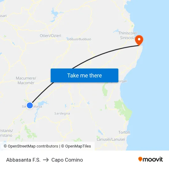 Abbasanta Railway Station to Capo Comino map