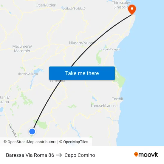 Baressa Via Roma 86 to Capo Comino map