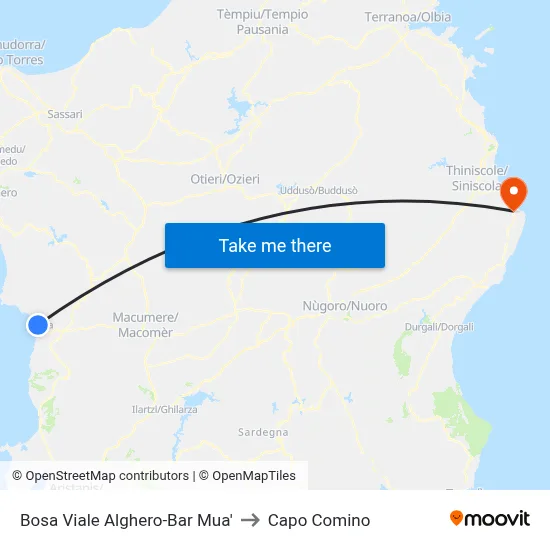 Bosa Alghero Avenue-Mua Bar to Capo Comino map