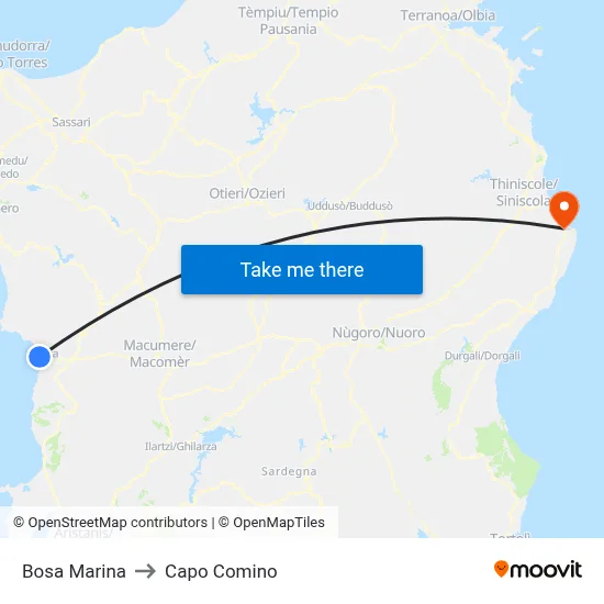 Bosa Marina to Capo Comino map