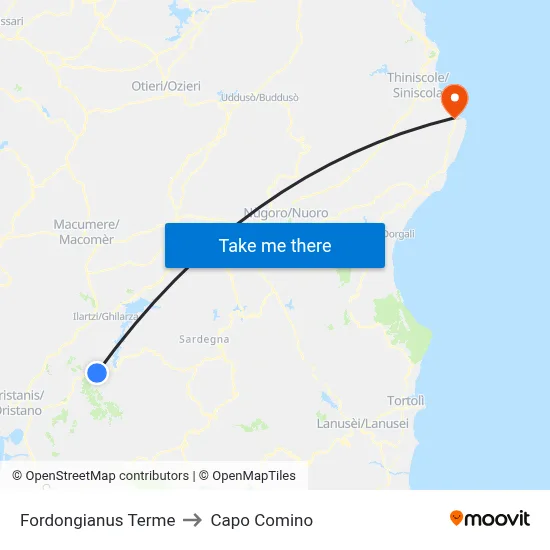 Fordongianus Thermal Baths to Capo Comino map