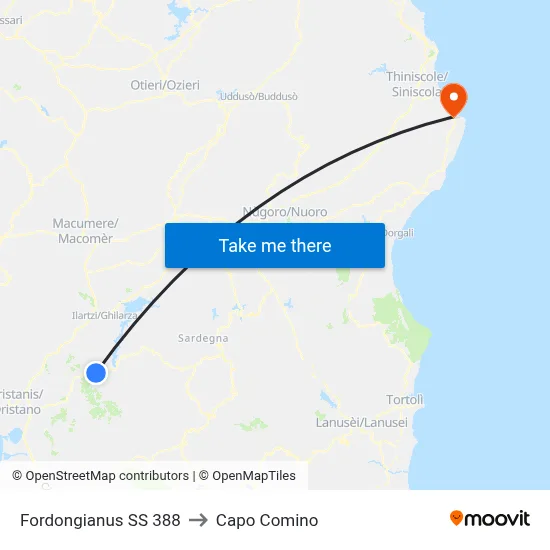 Fordongianus SS 388 to Capo Comino map
