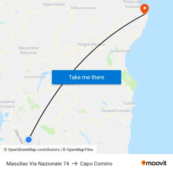 Via Nazionale 74, Masullas to Capo Comino map