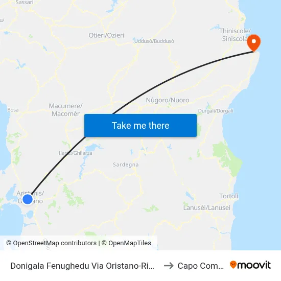 Donigala Fenughedu Oristano-Rimedio Street to Capo Comino map