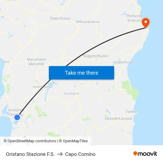 Oristano Stazione F.S. to Capo Comino map
