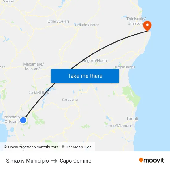 Simaxis Municipio to Capo Comino map