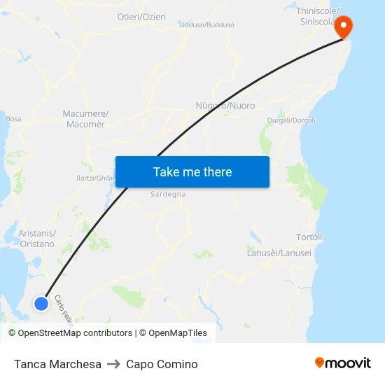 Tanca Marchesa to Capo Comino map