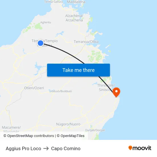 Aggius Pro Loco to Capo Comino map