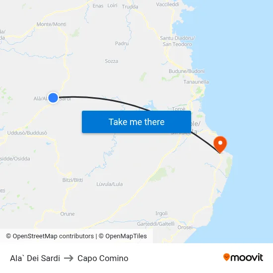 Ala dei Sardi to Capo Comino map
