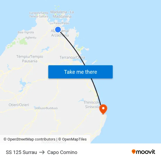 SS 125 Surrau to Capo Comino map