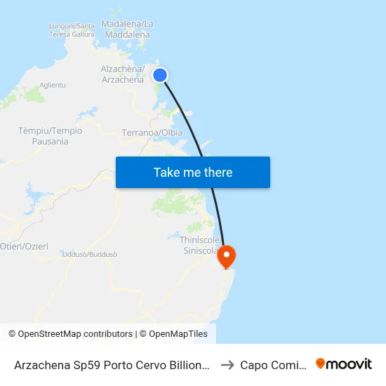 Arzachena SP59 Porto Cervo Billionaire to Capo Comino map