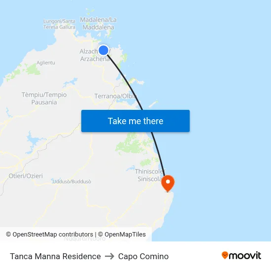 Tanca Manna Residence to Capo Comino map
