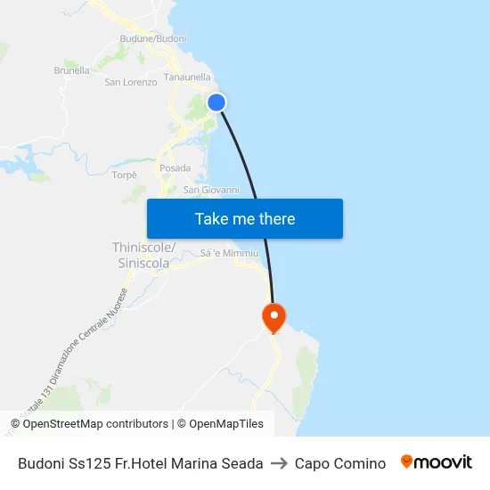 Budoni SS125 Near Hotel Marina Seada to Capo Comino map